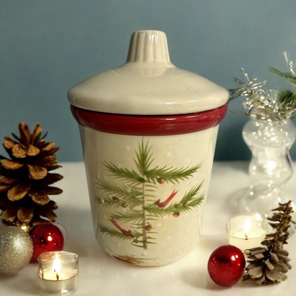 Vintage Hallmark Christmas Ceramic Crock‎ With Cardinals - Scent Cinnamon